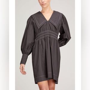Ganni Cotton Poplin V-Neck Smock Mini Dress in black, DK 38 (US 6/8)